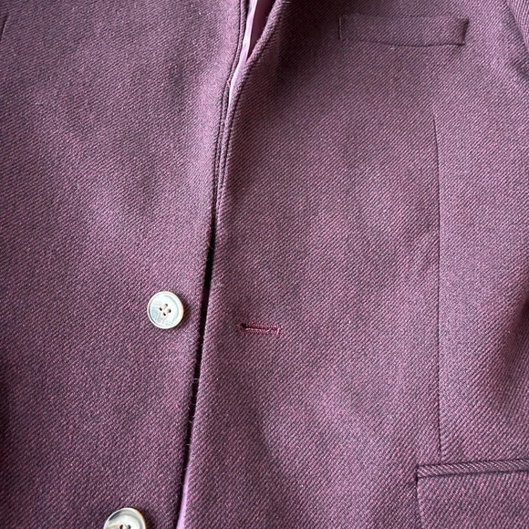ASOS Design Burgundy Twill Suit Jacket Slim - Picture 3 of 13